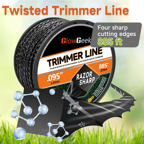 2.8 Lb Spool Twisted Trimmer Line 0.095 Inch, 885 Feet, Heavy Duty Weed Eater String For Echo Black Diamond Trimmers And Ego Grass Cutters, Durable Nylon Core, Part No 330095073