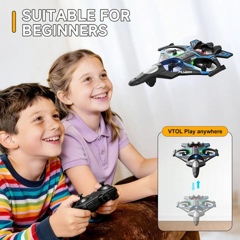 Children playing with Foam RC Airplane With LED Lights Dope Jet Fighter Style 360 Degree Flip and Stunt Roll 2.4GHz Remote Control Plane.