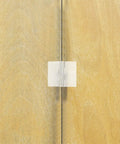 Close-up of Six Pack Acrylic Self Adhesive Cabinet Door Folding Hinges for DIY Projects installed on wooden surface