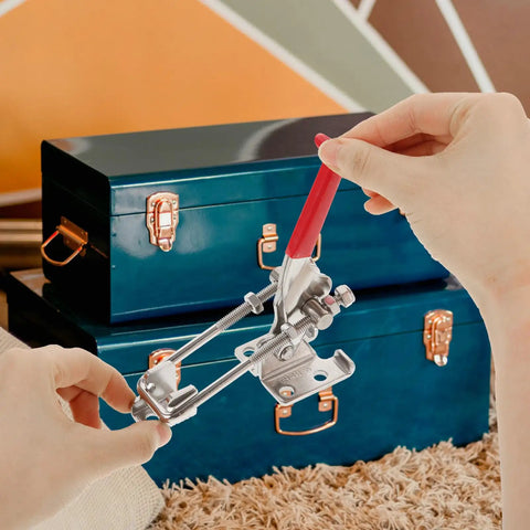 Adjustable Stainless Steel Toggle Latch Lock Built Tough Heavy Duty Metal Draw Latch For Toolbox Door Cabinet And Wood Box Fastening With Quick Release Non Slip Handle Secure And Easy To Use in use on blue toolbox