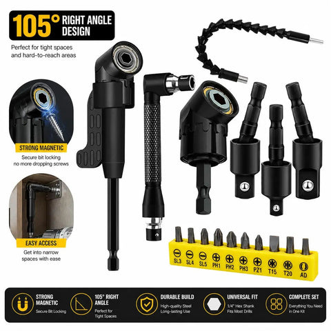 Flexible Drill Bit Extension Set With Magnetic Bit Holder 105 Degree And 360 Degree Right Angle Drill Adapters for DIY and Repair
