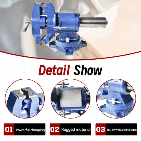 Multipurpose Bench Vise Heavy-Duty Multi-Jaw Vise Clamp-On With 360-Degree Rotation And Swivel Base, Detail Show