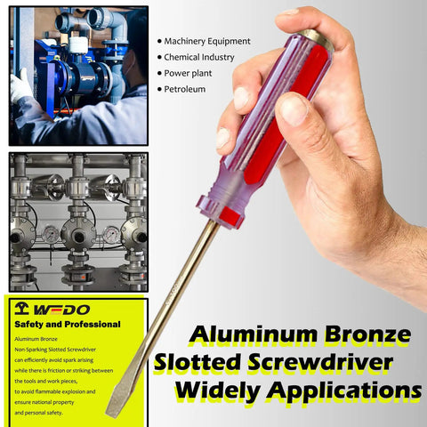Non Sparking Slotted Screwdriver Aluminum Bronze Die Forged 178mm 7 Inch 5mm Tip With Ergonomic Grip Handle