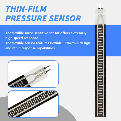 Flexible Thin Film Force Sensitive Resistor Sensor For Smart Home Gadgets, 3.9 By 0.4 Inch ZD10100 Ultra Slim Pressure Sensor, Operating Range Negative Twenty To Sixty Celsius, 0 To 500 G Sensing, DC 3.3V Output, thin-film strip