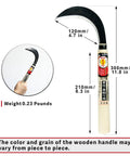 Japanese Daruma Garden Sickle Hand Tool For Grass Cutting Surface Weeding And Everyday Garden Work with dimensions shown