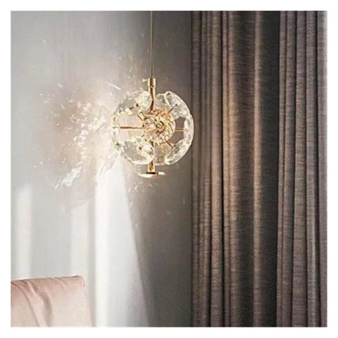 Modern Indoor Bedroom Crystal Luxury Pendant Light Ceiling Light,installable, showcasing elegant design with crystal and gold finish.