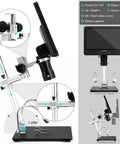 Crystal Clear 2160P HDMI Digital Microscope With 10.1 Inch Display Three Lens System For Soldering Repair Electronics Coins Plants Stones And Biological Slides Up To 2000x Magnification adjustable boom arm stand