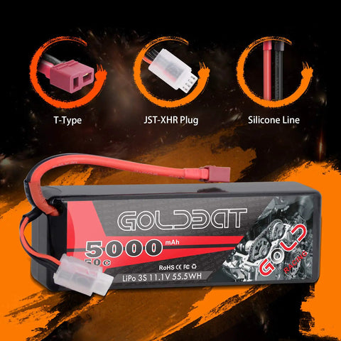 LiPo RC Battery Pack 11.1V 5000mAh 3S 50C With Hard Case And T Connector For Emaxx Axial RC Cars Trucks Buggy Truggy Hobby 2 Pack