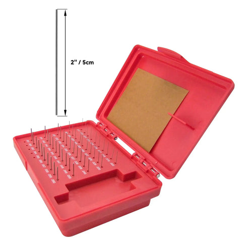 Heavy Duty Steel Pin Gauge Set Minus Gage M0 50-Piece with Plastic Case open showing pins 0.011 to 0.060 inches