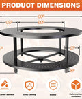 41 Inch Fire Pit Surround Tabletop With Wood Storage Shelf And Powder Coated Steel Surround, product dimensions displayed