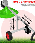 Universal String Trimmer Wheel Attachment Fits 26mm And 28mm Shafts Weed Eater Conversion Kit adjustable trimmer with green blade support wheels