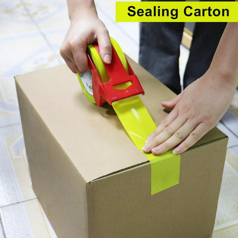 Sealing box with Heavy Duty Light Yellow Packing Tape Refills, 2.5 Mil Thick, 63 Mic Adhesion, 1.88 Inch Wide By 60 Yards