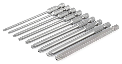 Security Torx 90mm Power Blade Set 9 Piece For Heavy Duty Fastener Drives Long Reach Torx Security Bits Pro Grade Steel