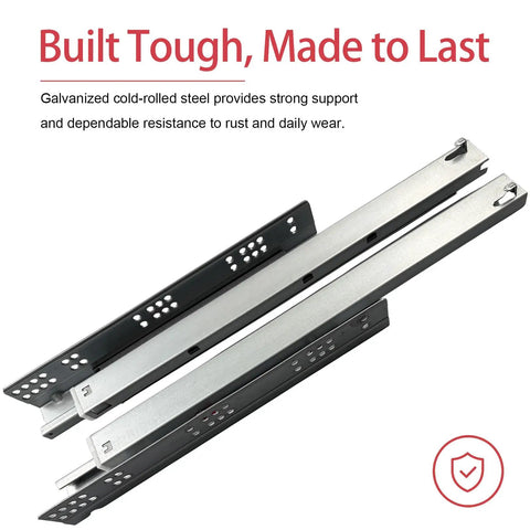 6 Pair 14 Inch Undermount Drawer Slides Soft Close Full Extension Cabinet Hardware showing galvanized steel for durability.