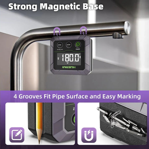 Magnetic Digital Angle Finder For Woodworking And Metal Bending, Inclinometer With Calibration, Precise Plus Minus 0.1 Degree At 0 Or 90, Plus Minus 0.2 Degree At Other Angles, 0-180 Range, VA LCD Display, Temperature Sensor For Stable Readings