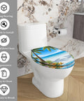 Elongated Toilet Seat Slow Close Quick Release Bathroom with beach design, 14.5" x 18.5", easy to clean, fits standard toilets.