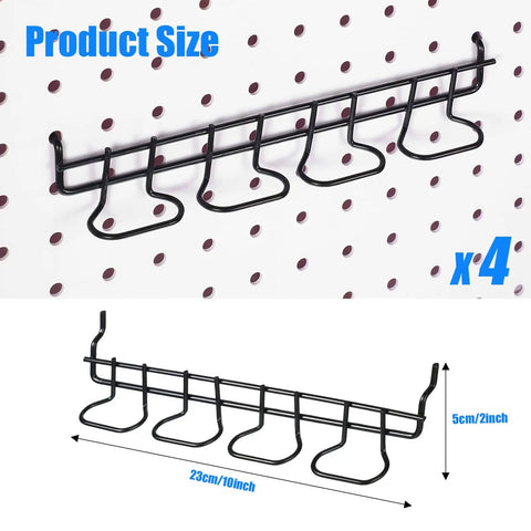 4 Piece Pegboard Tool Hooks Set With Stainless Steel Ring Hangers For Pliers And Small Tools, Black Finish, fits 1/4-inch pegboards