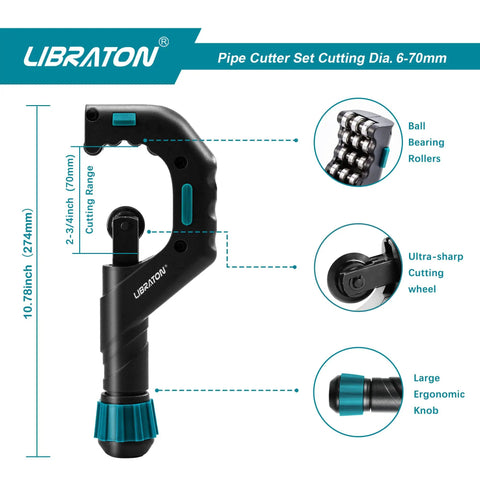 Copper Tube Cutter 1/4 To 2 3/4 Inch Pro Grade Heavy Duty Tubing Cutter With Deburring Tool, Smooth Bearing Roller For Copper Pipe