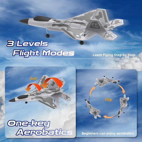 Beginner Friendly Remote Control Airplane With Lights 4 Channel Fighter RC Plane 2.4GHz performing aerobatic maneuvers