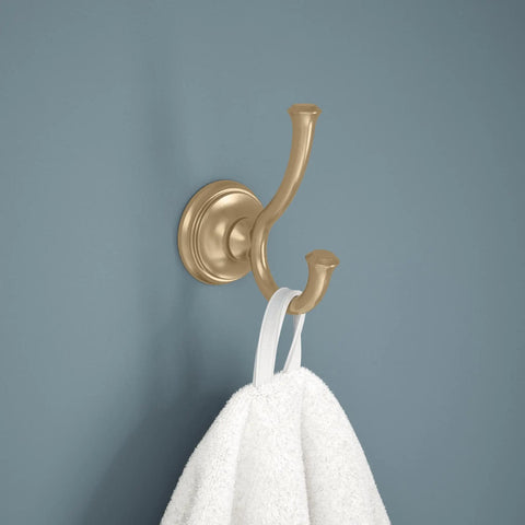 Champagne Bronze Double Towel Hook for Bathroom And Kitchen, rust-resistant zinc alloy wall mount with towel hanging