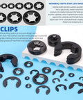 261 Pcs Lock Washer And E Clip Kit with 100 Internal Tooth Star Washers and 160 E Ring Circlips displayed on blue surface