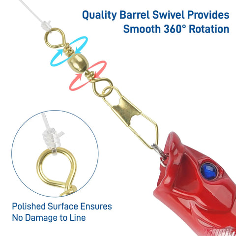 Heavy Duty Fishing Snap Swivels With Barrel Swivel And Safety Snap Lure Connector, 360 Degree Spin For No Twist, Stainless Steel Copper Build, Pro Grade Strength, Wear Resistant, Corrosion Resistant Gear For Freshwater And Saltwater, gold swivel with lure