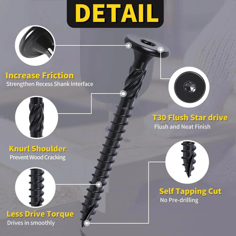 Structural Wood Screws 14 x 2 7 8 In, 55 Pcs Set, Flat Countersunk Head Torx T30 Drive, Tough As Nails Exterior Deck Screws