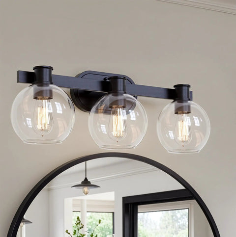 Modern Farmhouse 3 Light Vanity Light Industrial Wall Sconce With Clear Glass Globe Shade For Bedroom Hallway Kitchen Mirror Laundry Room Dope Farmhouse Glow Up Or Down Mount Now