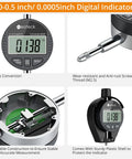 Digital Dial Indicator Bore Gauge Set With 0.7 To 6 Inch Range And 6 Inch Depth, showing LCD readouts and close-up of parts