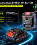 Powerful Cordless Leaf Blower With Dual 4Ah Batteries Fast Charger 580 CFM At 160 MPH 2 Speed Modes Lightweight Battery Powered Blower For Lawn Care Patio Garden And Yard Cleanup displaying dual Li-ion batteries.