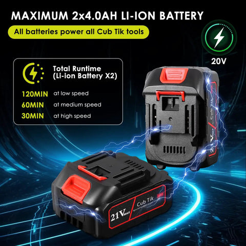 Powerful Cordless Leaf Blower With Dual 4Ah Batteries Fast Charger 580 CFM At 160 MPH 2 Speed Modes Lightweight Battery Powered Blower For Lawn Care Patio Garden And Yard Cleanup displaying dual Li-ion batteries.