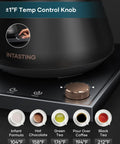 Gooseneck Electric Kettle With Plus Or Minus One Degree Fahrenheit Precision shown with temperature control knob, black design.