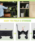 Heavy Duty Collapsible Wagon Cart For All Terrain Use With 100Kg Load Capacity Portable Folding Utility Wagon shown folding and in storage