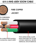 Beefy 6/4 SOOW Cable 6 AWG 4 Conductor Portable Power Wire 600V For Welder Generator And Outdoor Use Water And Oil Resistant