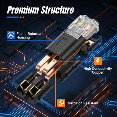 No Tool Needed Quick Connect Wire Connectors With Snap On Locking Buckle for LED Strip Lights, copper core, flame-retardant, close-up