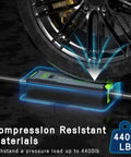 Level 2 EV Charger 40A 240V Portable J1772 With 21 Ft Cable And NEMA 14 50 Plug under car wheel, showing compression resistance.