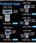 Rock Solid Glass Table Bumpers With Stem Mount, 50 Pack Anti Slip Furniture Pads, size chart of assorted cushion sizes.