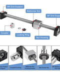 Detailed view of Beefed Up CNC Ball Screw Kit SFU1204 250mm Stainless Threaded Spindle with components labeled