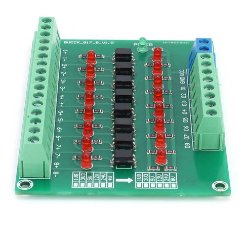 8 Channel Optocoupler PLC Data Converter Board With 20KHz Switching Frequency For Data Isolation And Level Conversion 12V To 3.3V Optical Isolation Module For Industrial Control And PLC Applications showing top view