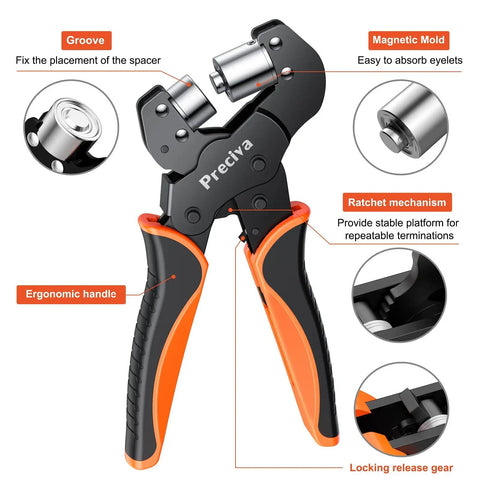 Interchangeable Double Head Handheld Grommet Kit with 400 Silver Grommets 6mm and 10mm Heads Easy Dialing Quick Set features