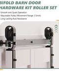 Space Saving Bifold Barn Door Kit With Sliding Hardware For Closet, White MDF Frame, 36 Inch Door featuring roller mechanism