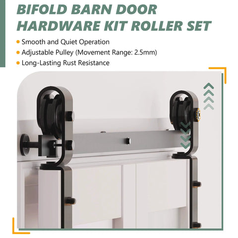 Space Saving Bifold Barn Door Kit With Sliding Hardware For Closet, White MDF Frame, 36 Inch Door featuring roller mechanism