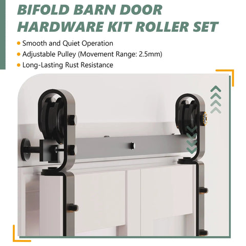 Bifold barn door hardware kit roller set for 48 By 84 Inches door with smooth operation and adjustable pulley.