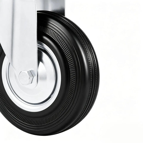 Close-up of a Heavy Duty Caster Wheels 4 Pack With 360 Degree Swivel And Foot Brake Lock, showing smooth rolling black wheel.