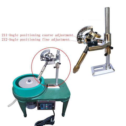 No Sweat Setup Meets Slick Precision In This 96 Tooth Gem Faceting Indexing Wheel With Adjustable Single Fork Angle Manipulator mounted on lapidary table.