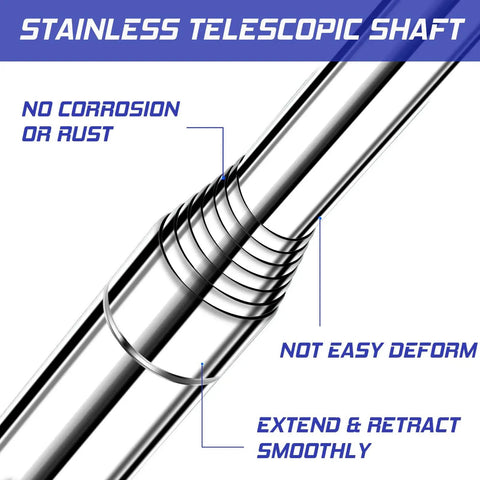 Close-up of stainless steel shaft from Telescopic 9 Foot Golf Ball Retriever With Stainless Steel Shaft And Unbreakable Nylon Head.