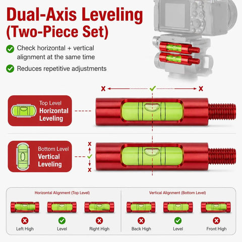 Plug And Play Berger Hole Archery Level Two Pack Slick Aluminum Aligner with dual-axis leveling bubbles in red.
