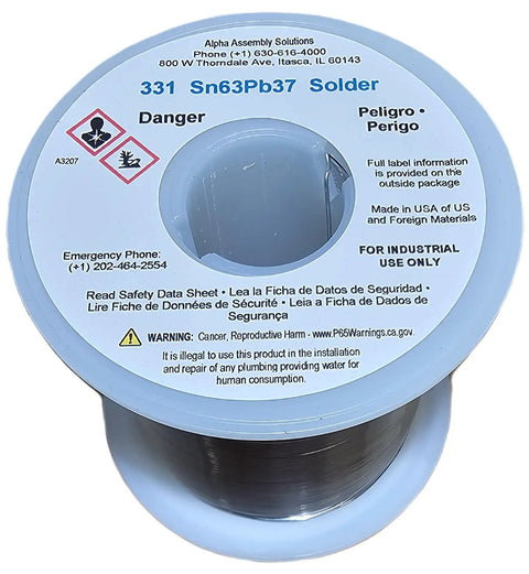 Spool of Lead Solder Wire 63/37 Tin-Lead Core .031 Inch Diameter, 1 Pound Spool With Water Soluble Flux 331 For Electronics
