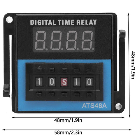 48x48mm digital time relay with LED display and adjustable timing for industrial automation, DC 12V control