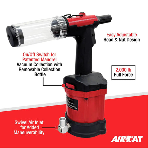 Pro Shop 3/16 Air Hydraulic Rivet Gun Built Tough For Crushing Through Aluminum And Stainless Steel With 2000 Lb Pull Force And No Fuss Mandrel Vacuum Cleanup